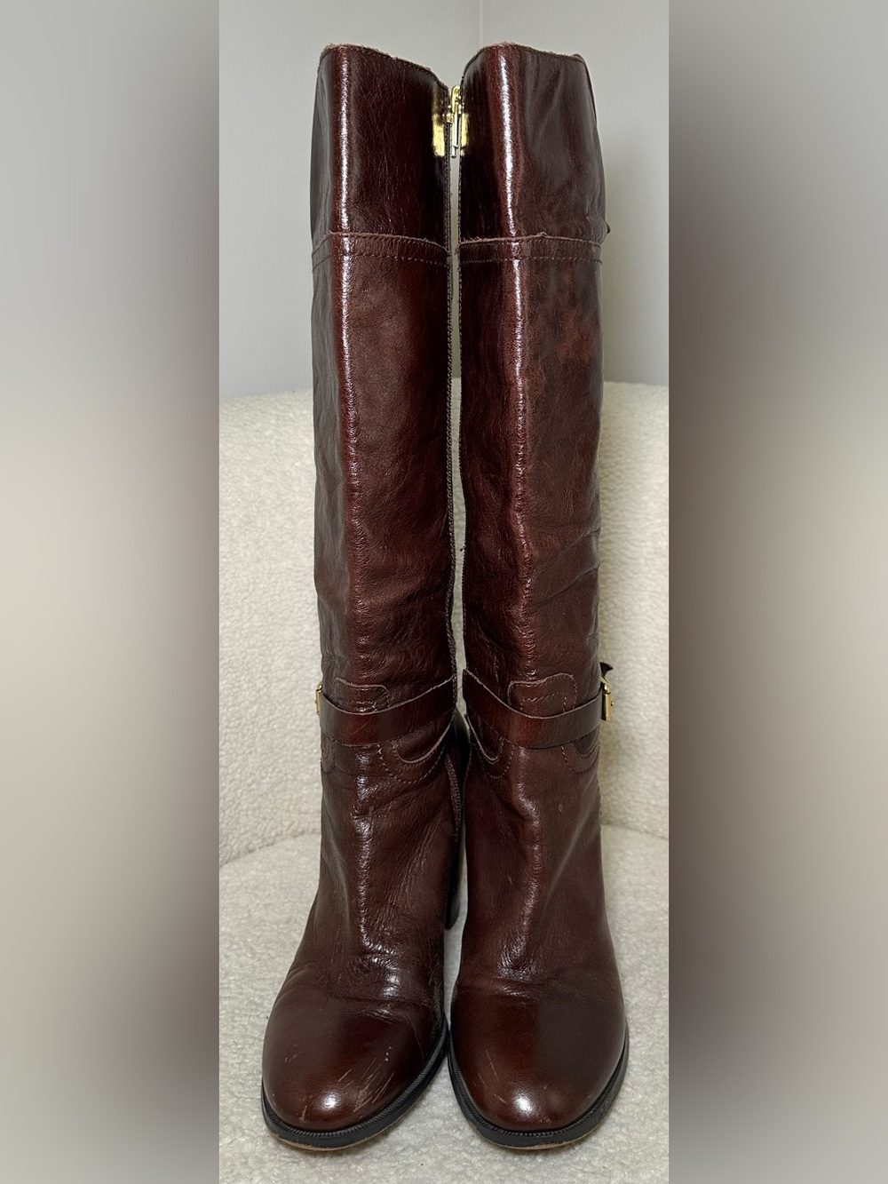 Audrey Brooke Brown Leather Boots Knee High Riding Fall Rich Preppy Classic 7.5 - Picture 4 of 16